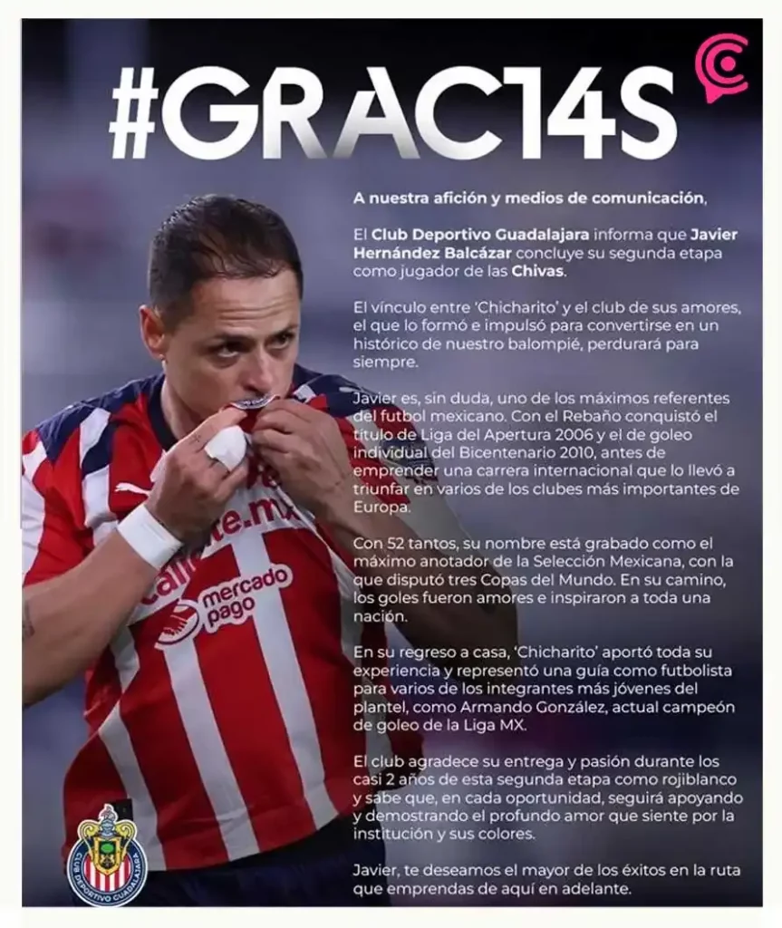 Chivas anuncia oficialmente la salida de Javier “Chicharito” Hernández
