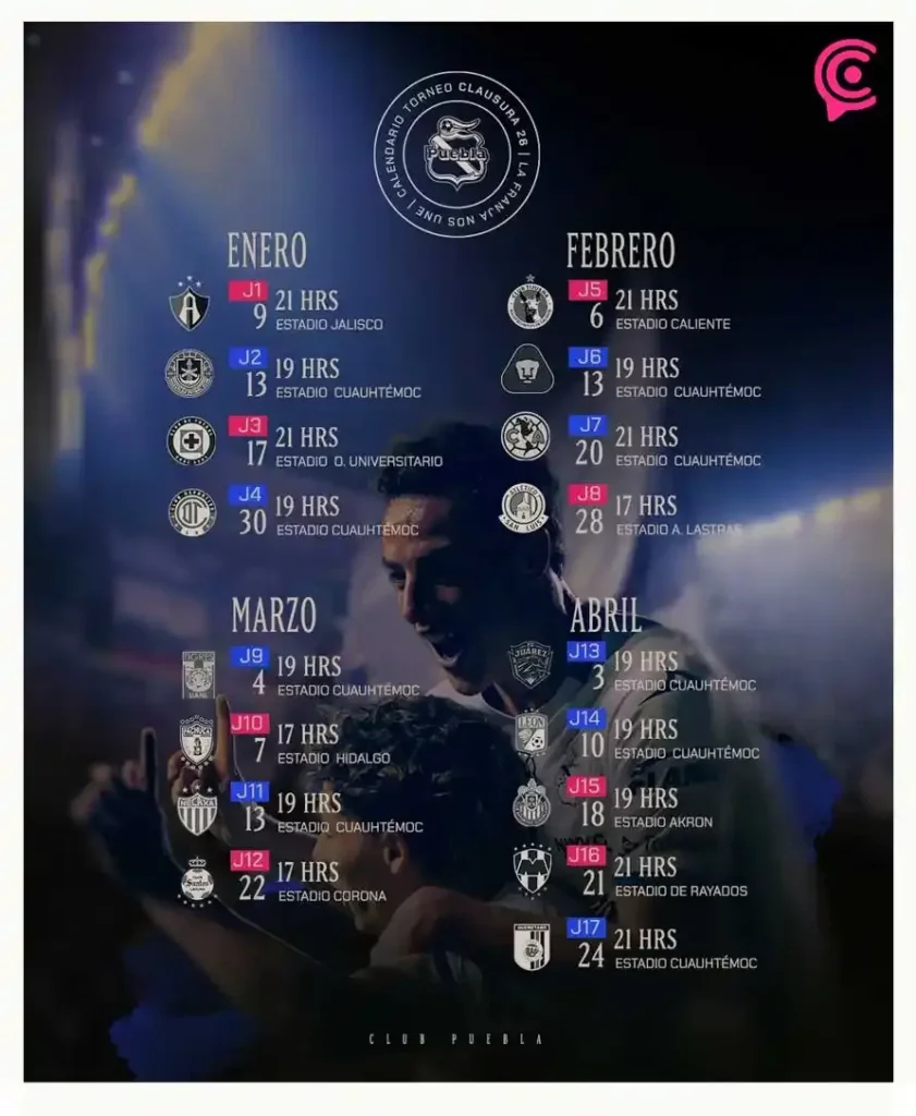 Revelan calendario del Club Puebla rumbo al Clausura 2026