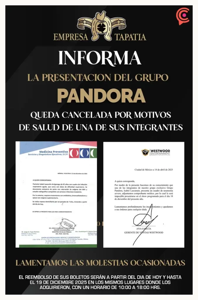 Pandora cancela concierto en Puebla por problemas de salud de una de sus integrantes