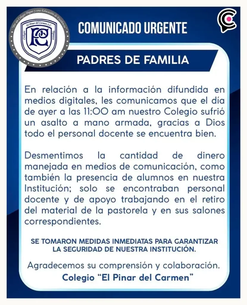 Sujetos armados roban alrededor de dos mdp de escuela en Tepeaca, Puebla