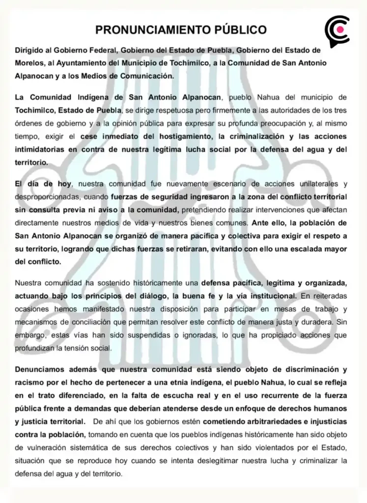 Pobladores de San Antonio Alpanocan acusan irrupción militar para cierre de zanjas de riego