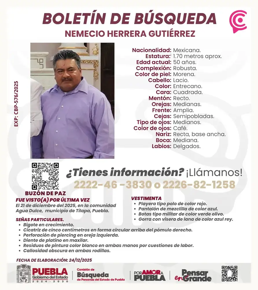 Inspector auxiliar de Agua Dulce desaparece en Izúcar; familiares exigen búsqueda con bloqueos carreteros