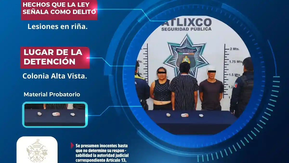 Secretaría de Seguridad Ciudadana de Atlixco asegura a dos personas por riña; menor es canalizado a instancias especializadas 