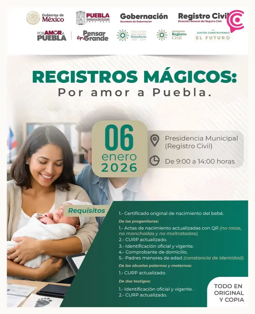 Estado y municipio unen esfuerzos en jornada de registros de nacimientos gratuitos en Texmelucan