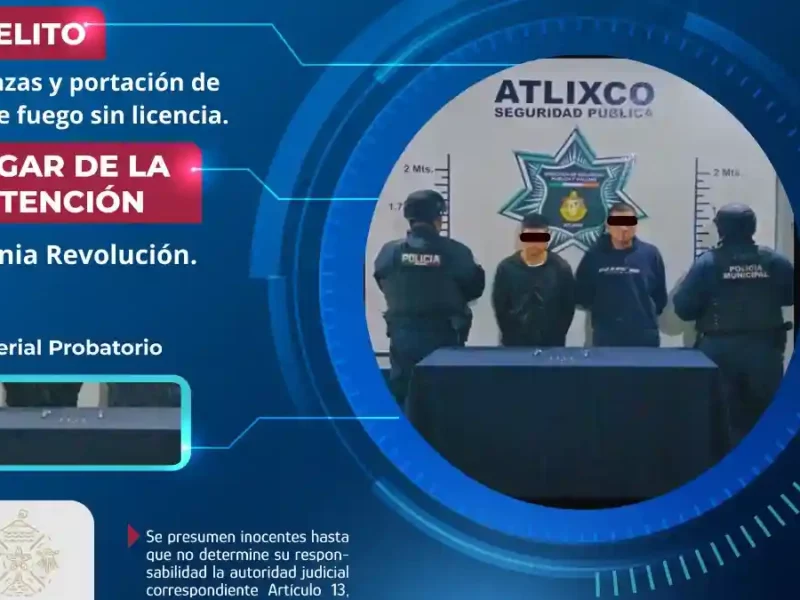 SSC detiene a dos hombres por amenazas y portación ilegal de arma de fuego en Atlixco