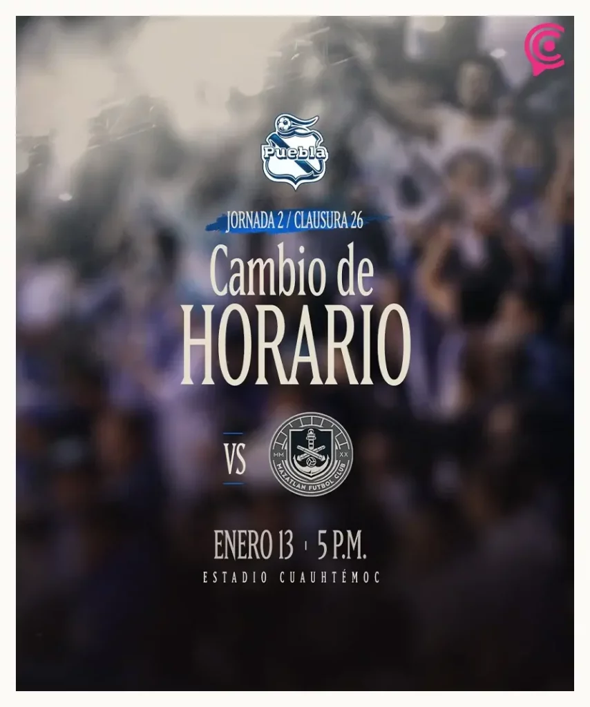 Anuncia Club Puebla cambio de horario para el partido contra Mazatlán 