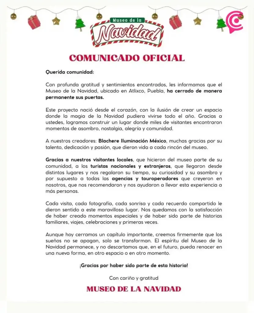 Atlixco confirma cierre del Museo de la Navidad tras varios años de operación