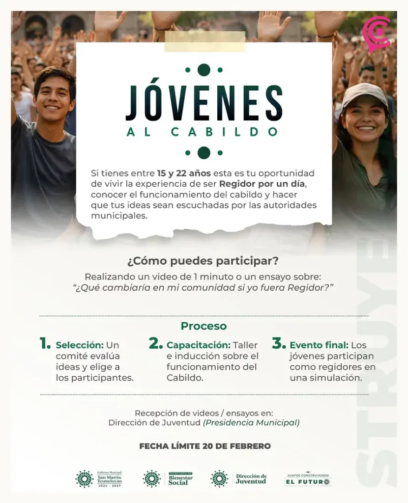 Convoca gobierno de Texmelucan a participar en la iniciativa “Jóvenes al Cabildo”