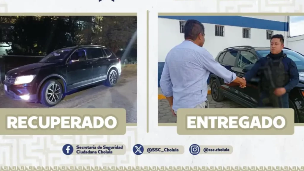 Acción oportuna de la SSC Cholula permite frustrar robo y asegurar vehículo con reporte vigente