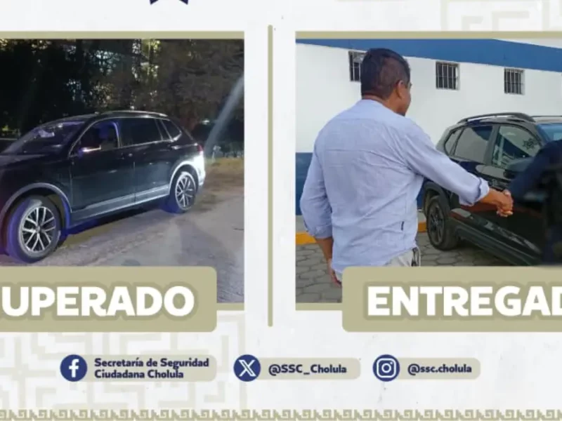 Acción oportuna de la SSC Cholula permite frustrar robo y asegurar vehículo con reporte vigente
