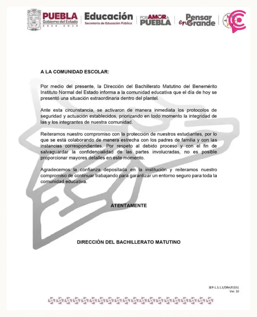 BINE Puebla enfrenta protesta estudiantil por denuncias de acoso