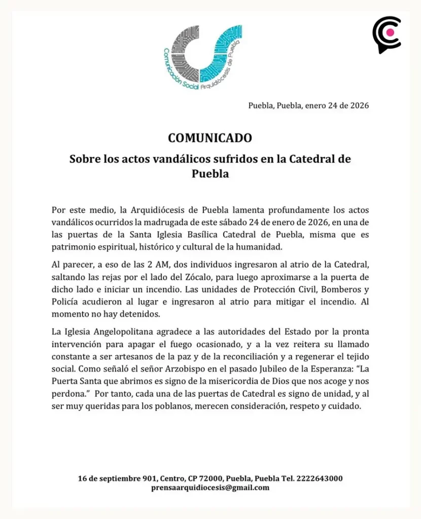 Incendio provoca daños en la Catedral de Puebla; investigan origen del siniestro
