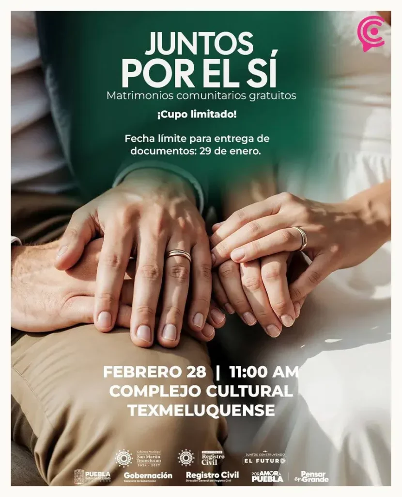 Se realizará segunda jornada de matrimonios comunitarios gratuitos en Texmelucan