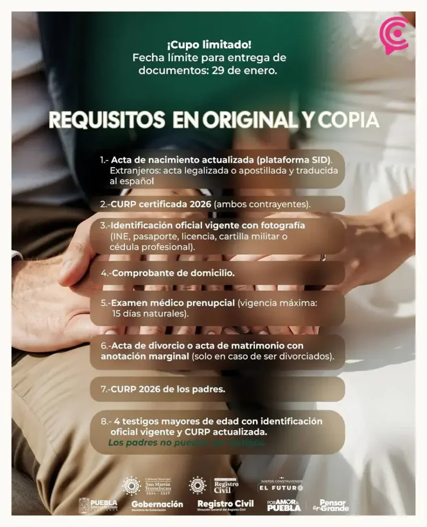 Se realizará segunda jornada de matrimonios comunitarios gratuitos en Texmelucan