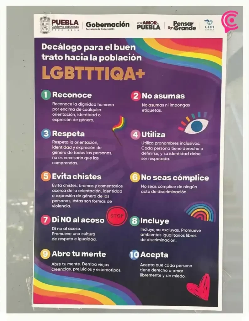 Puebla lanza decálogo para garantizar respeto y derechos de la comunidad LGBTTTIQA+