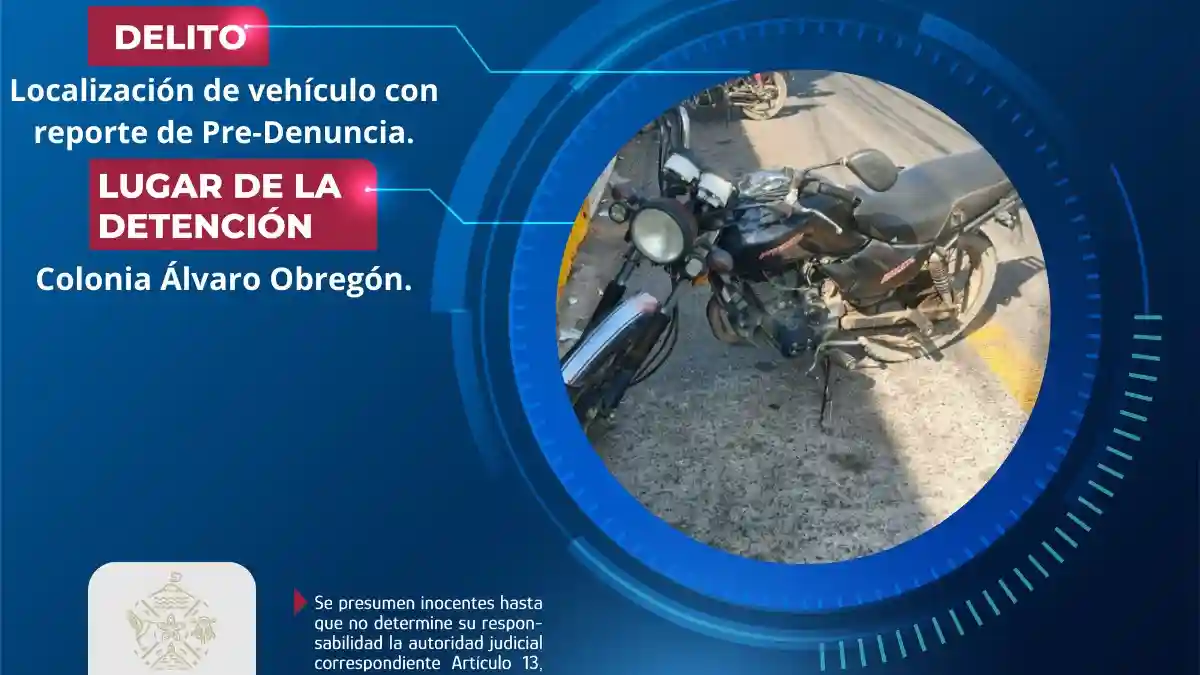 Secretaría de Seguridad Ciudadana de Atlixco localiza motocicleta con predenuncia de robo
