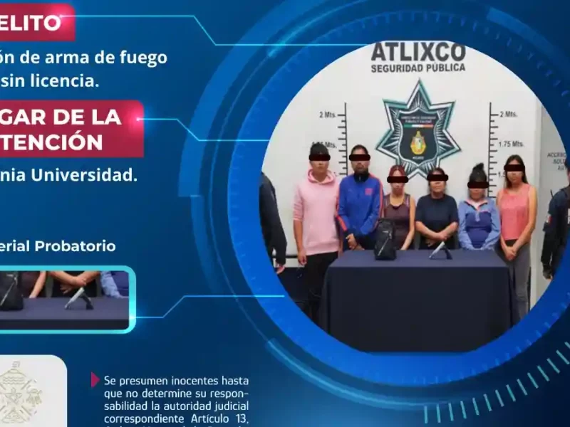 Detiene Secretaría de Seguridad Ciudadana de Atlixco a seis personas por portación ilegal de arma de fuego