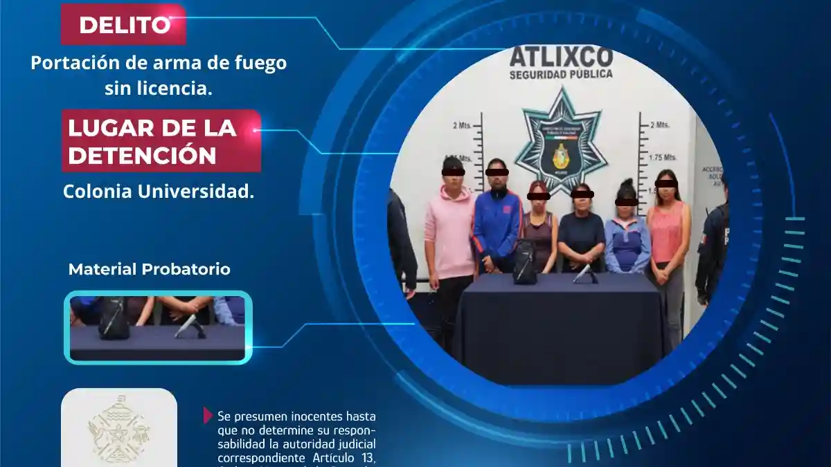 Detiene Secretaría de Seguridad Ciudadana de Atlixco a seis personas por portación ilegal de arma de fuego