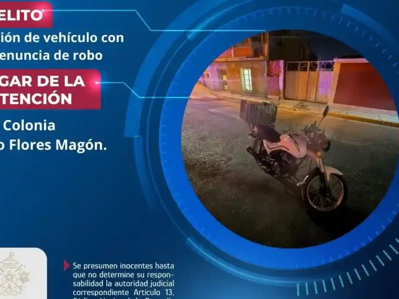 Secretaría de Seguridad Ciudadana de Atlixco recupera motocicleta con pre-denuncia de robo