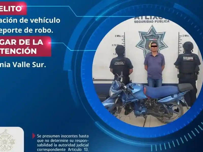 Secretaría de Seguridad Ciudadana de Atlixco recupera motocicleta con reporte de robo y realiza detención en valle sur