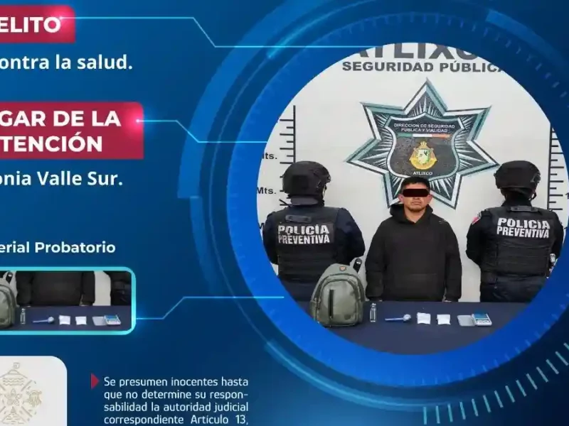 Secretaría de Seguridad Ciudadana de Atlixco asegura a hombre con presuntas sustancias ilícitas en Valle Sur