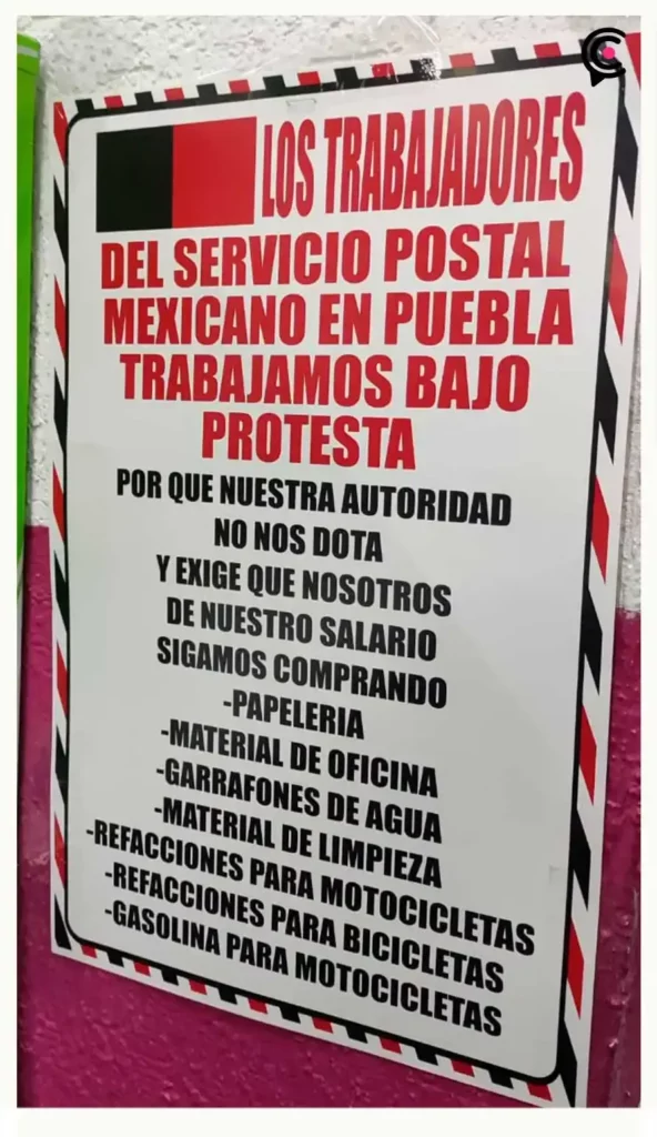 Trabajadores de Correos de México en Puebla denuncian falta de insumos básicos; laboran bajo protesta