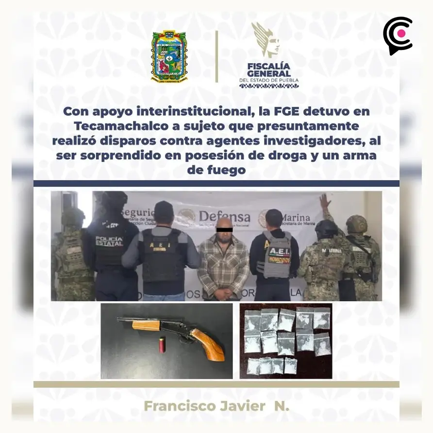 Detienen a sujeto que disparó contra agentes de la Fiscalía de Puebla durante operativo en Tecamachalco