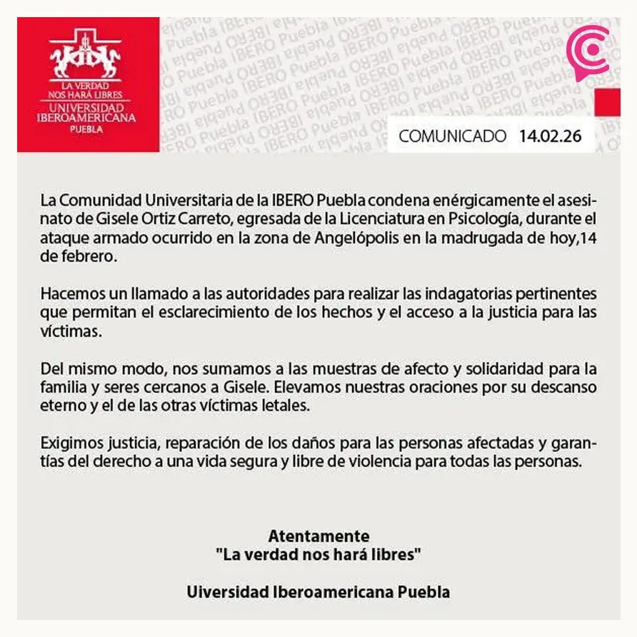 Universidades de Puebla exigen justicia para víctimas del ataque en Sala de Despecho de Angelópolis