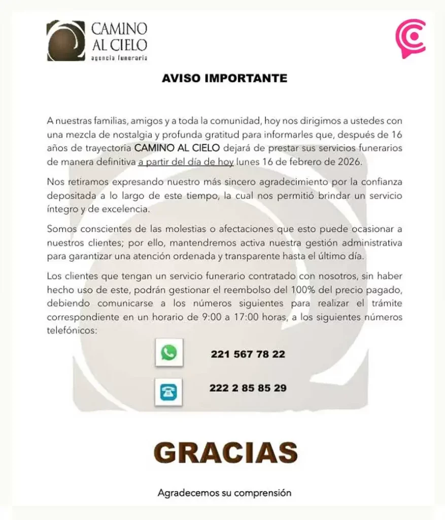 Funeraria Camino al Cielo de Puebla cierra sus puertas tras 16 años de operación