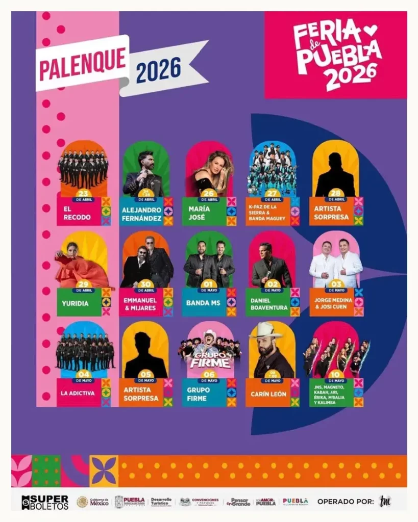 Esta es la cartelera del Palenque y Teatro del Pueblo de la Feria de Puebla 2026