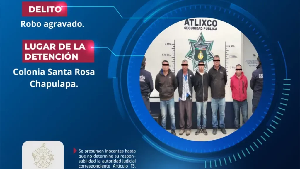 Secretaría de Seguridad Ciudadana de Atlixco detiene a cinco personas por probable robo de cable