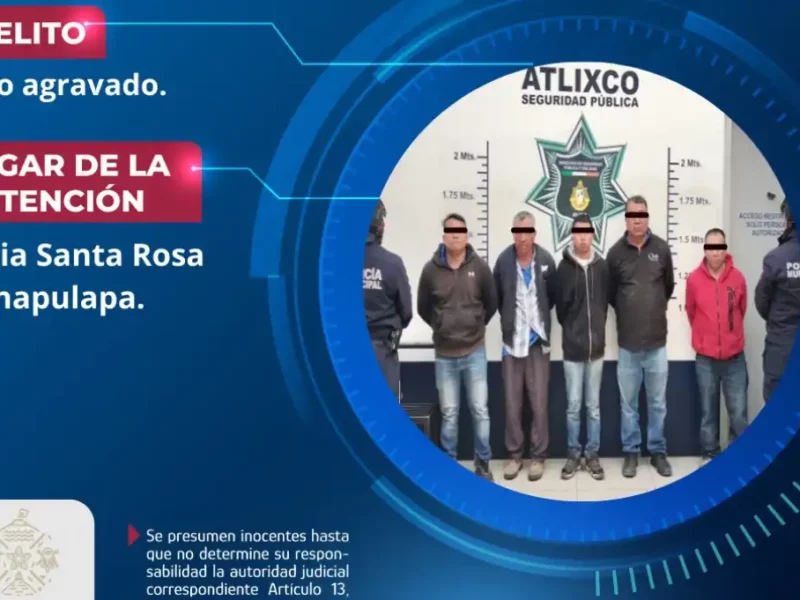 Secretaría de Seguridad Ciudadana de Atlixco detiene a cinco personas por probable robo de cable