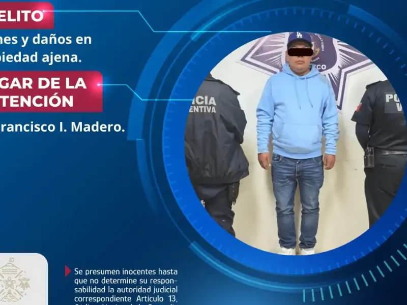 Seguridad Ciudadana de Atlixco detiene a masculino por lesiones y daños tras hecho de tránsito