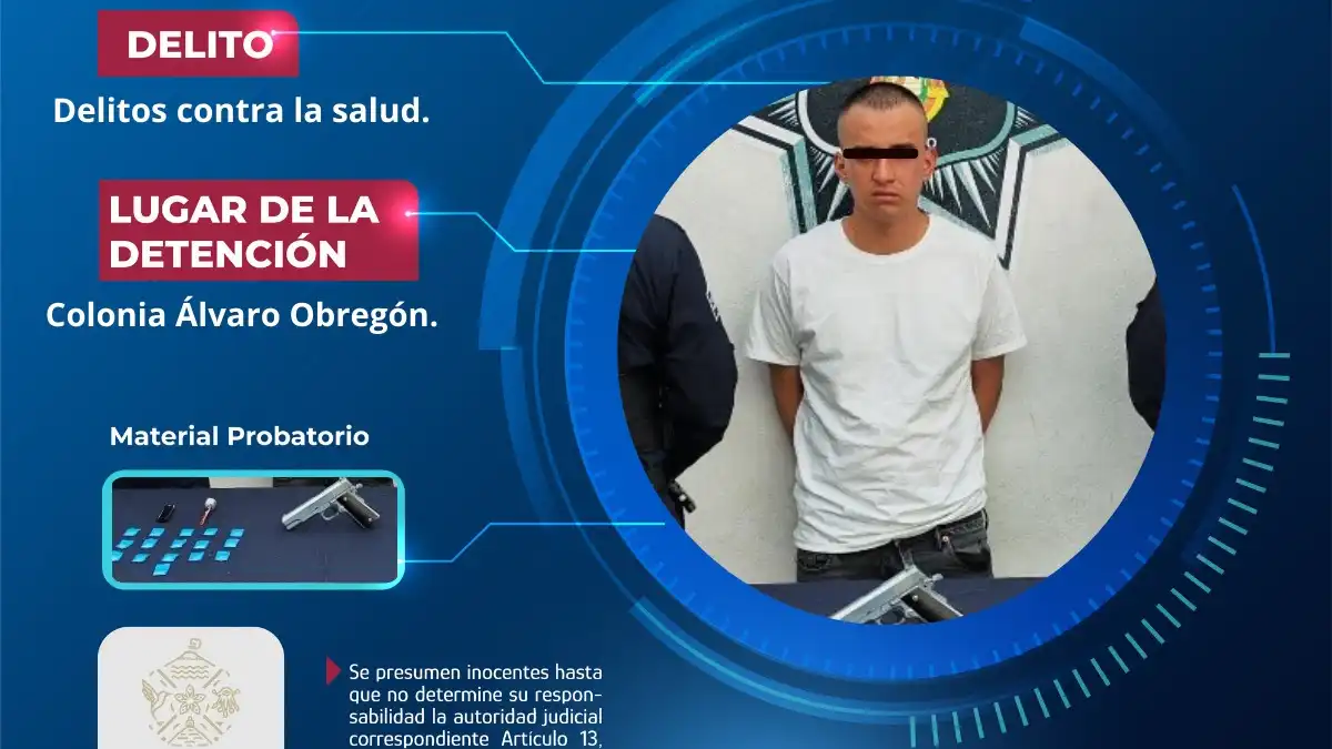Secretaría de Seguridad Ciudadana de Atlixco detiene a masculino por probables delitos contra la salud