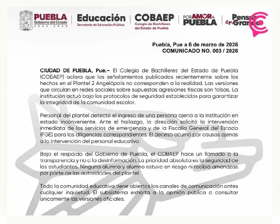 Cobaep niega homicidio en su Plantel Angelópolis pese a videos de alumnos que acusan a docentes