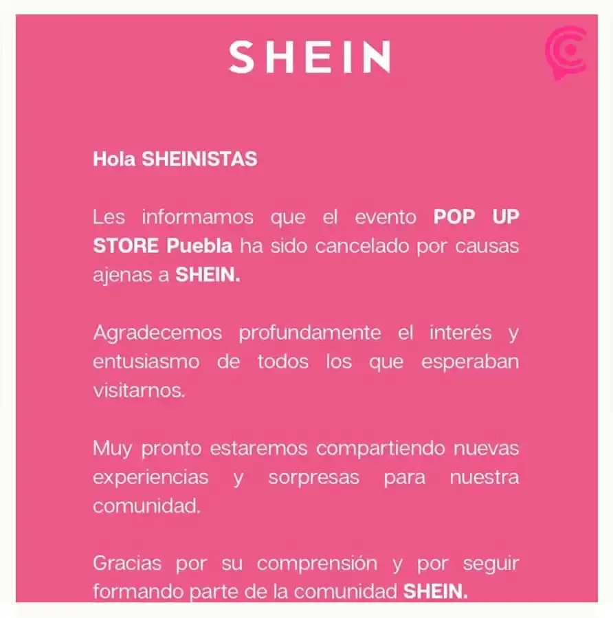 Shein cancela tienda física temporal en Parque Puebla
