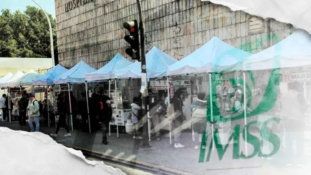 Ambulantes invaden alrededores del IMSS San José y obstruyen banquetas con estructuras metálicas