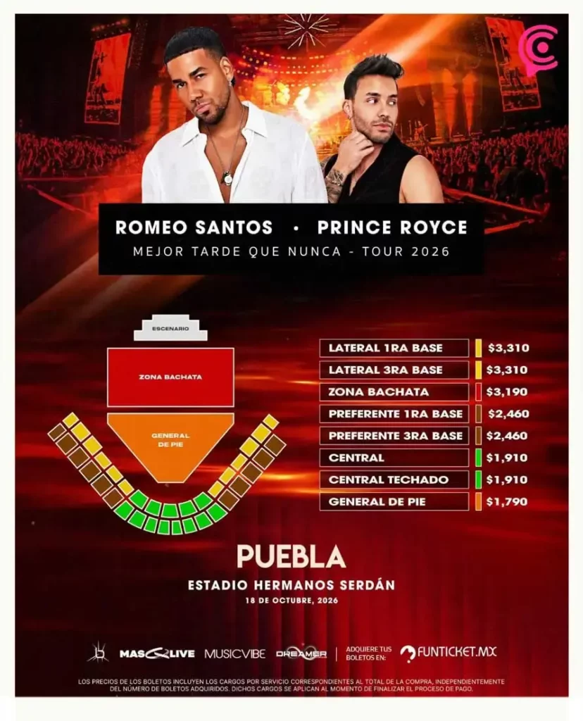 Romeo Santos y Prince Royce por primera vez en el Estadio Hermanos Serdán, Puebla