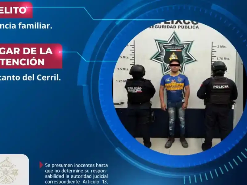 Secretaría de Seguridad Ciudadana de Atlixco detiene a masculino por probable violencia familiar