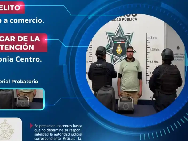 Secretaría de Seguridad Ciudadana de Atlixco detiene a presunto ladrón en el centro