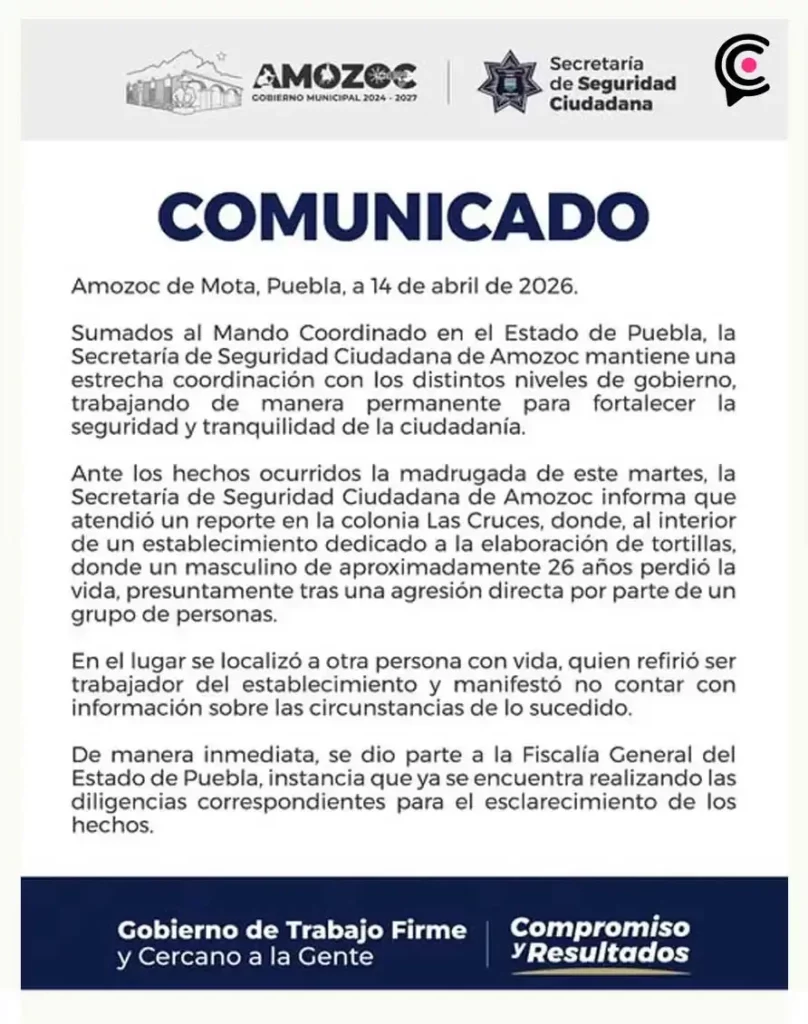 Comando armado asesina a dueño de tortillería en Amozoc; investigan cobro de piso