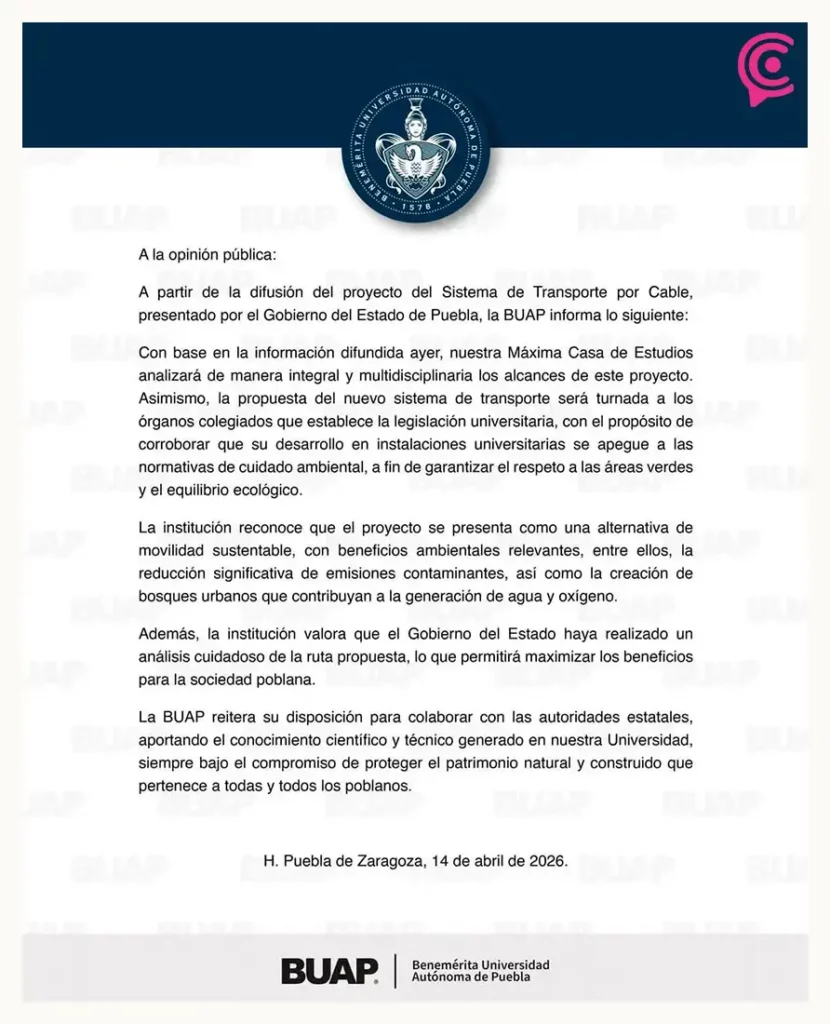 BUAP someterá a expertos y al Consejo Universitario modificaciones en sus instalaciones por Cablebús