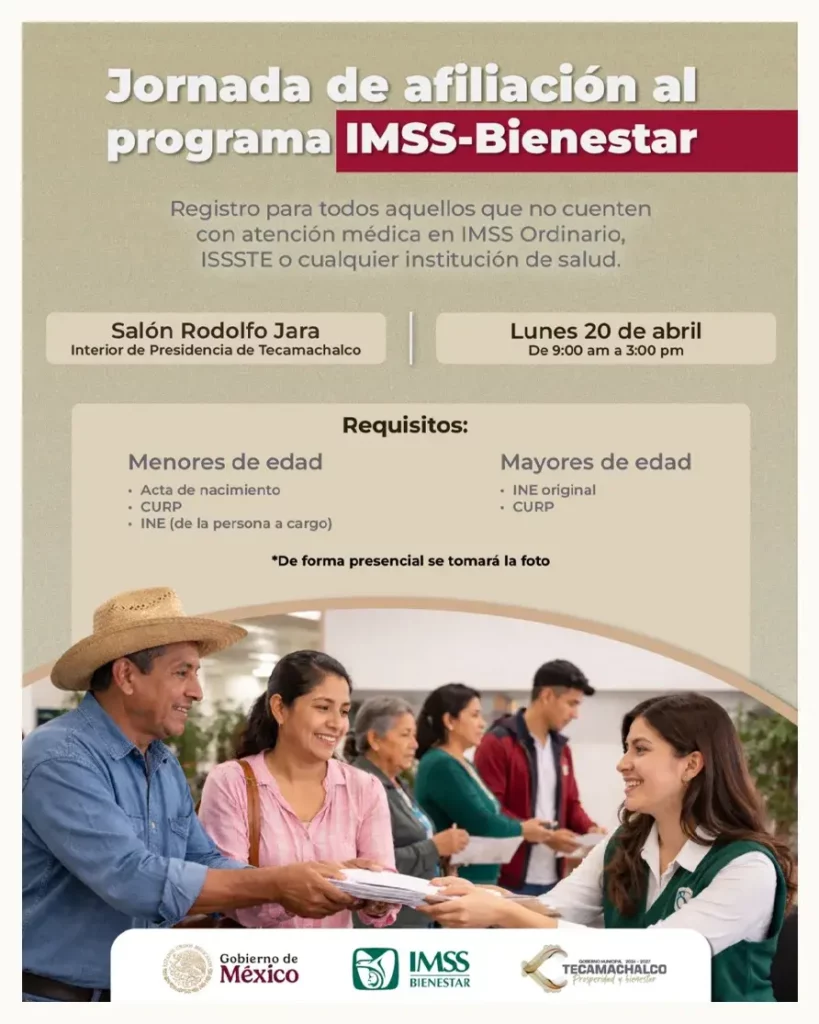 Jornada de afiliación al programa IMSS-Bienestar en Tecamachalco