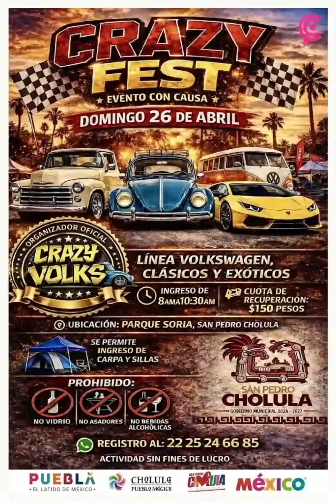 Crazy Fest 2026 en San Pedro Cholula prepara espectacular exhibición de autos clásicos y exóticos