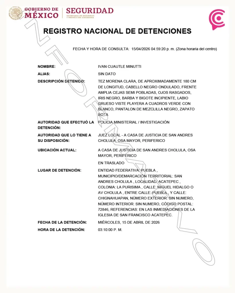 Detienen a Iván Cuautle Minutti, exsíndico de San Pedro Cholula