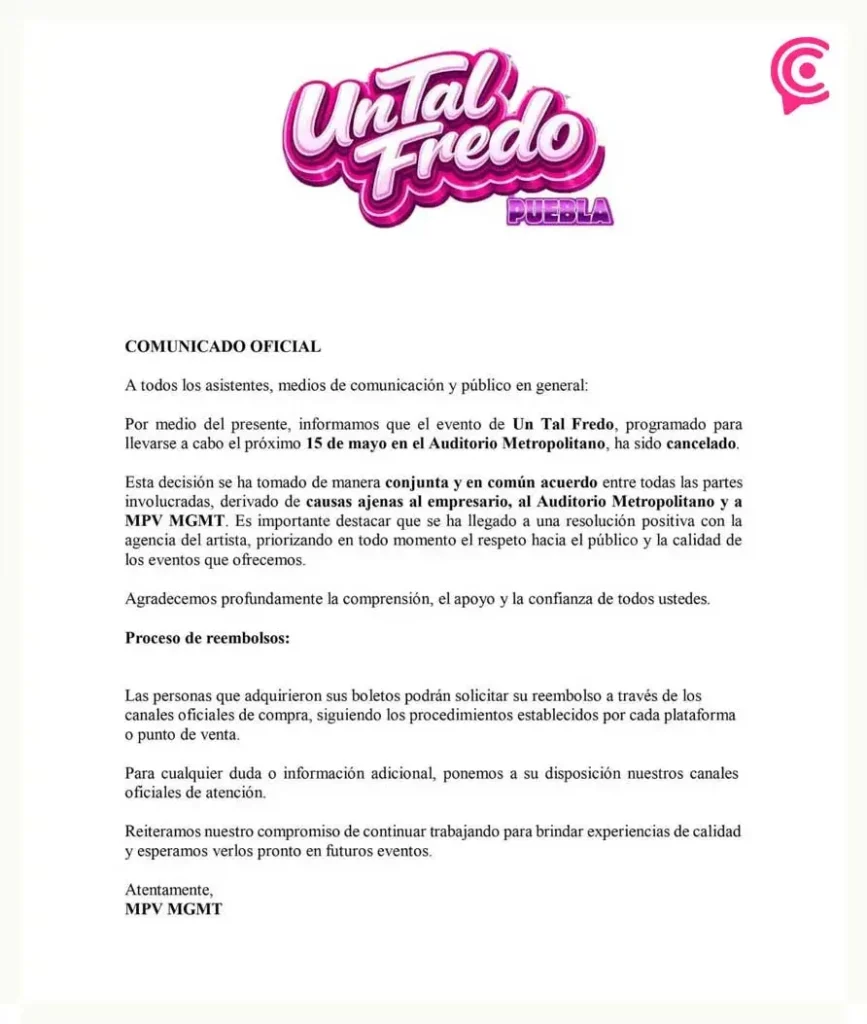 Un tal Fredo cancela presentación en Puebla; vendió menos de 60 boletos  