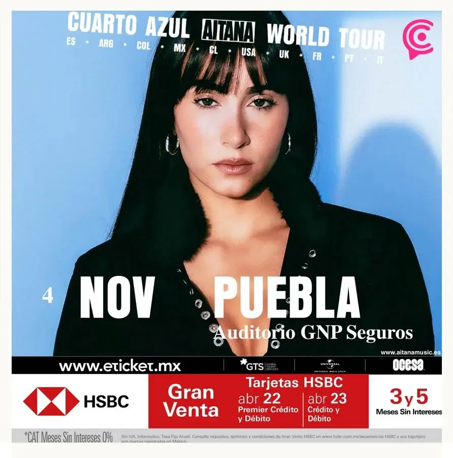 Aitana confirma concierto en Puebla con su tour “Cuarto Azul” 2026