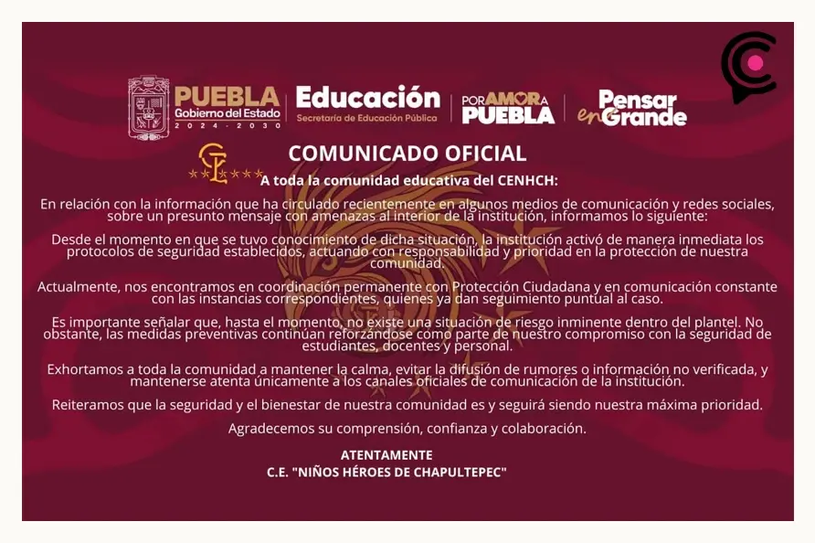Autoridades encuentran mensajes con amenazas de ataques armados en escuelas de Puebla y Atlixco