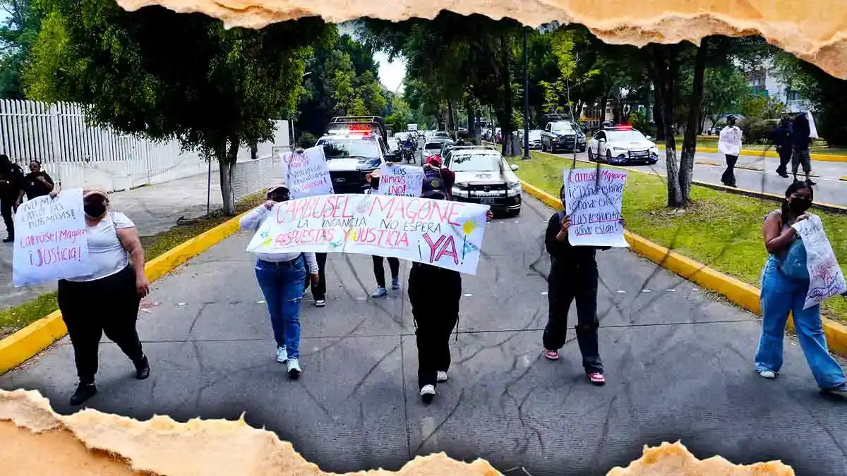 Realizan protesta en Fiscalía de Puebla por casos de abuso en el Colegio Carrusel Magone