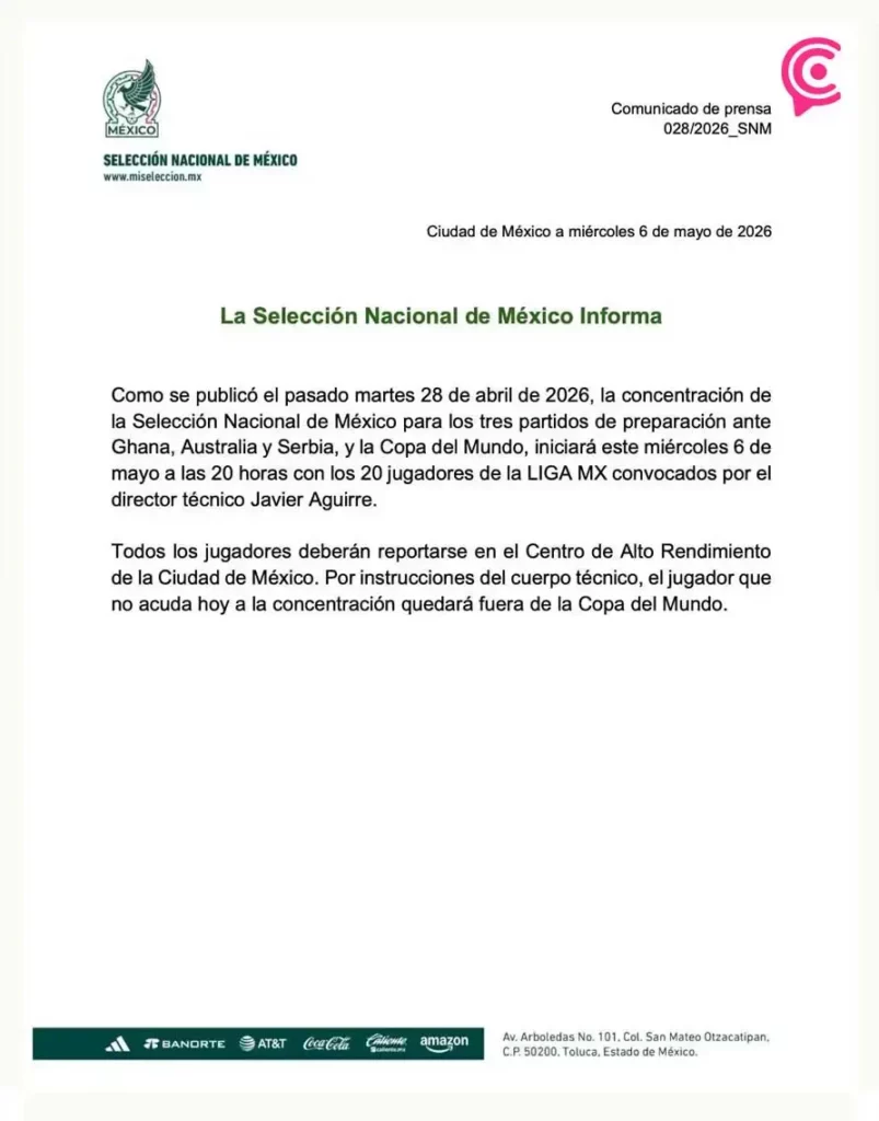 FMF amenaza con dejar fuera del mundial a jugadores que falten a la concentración